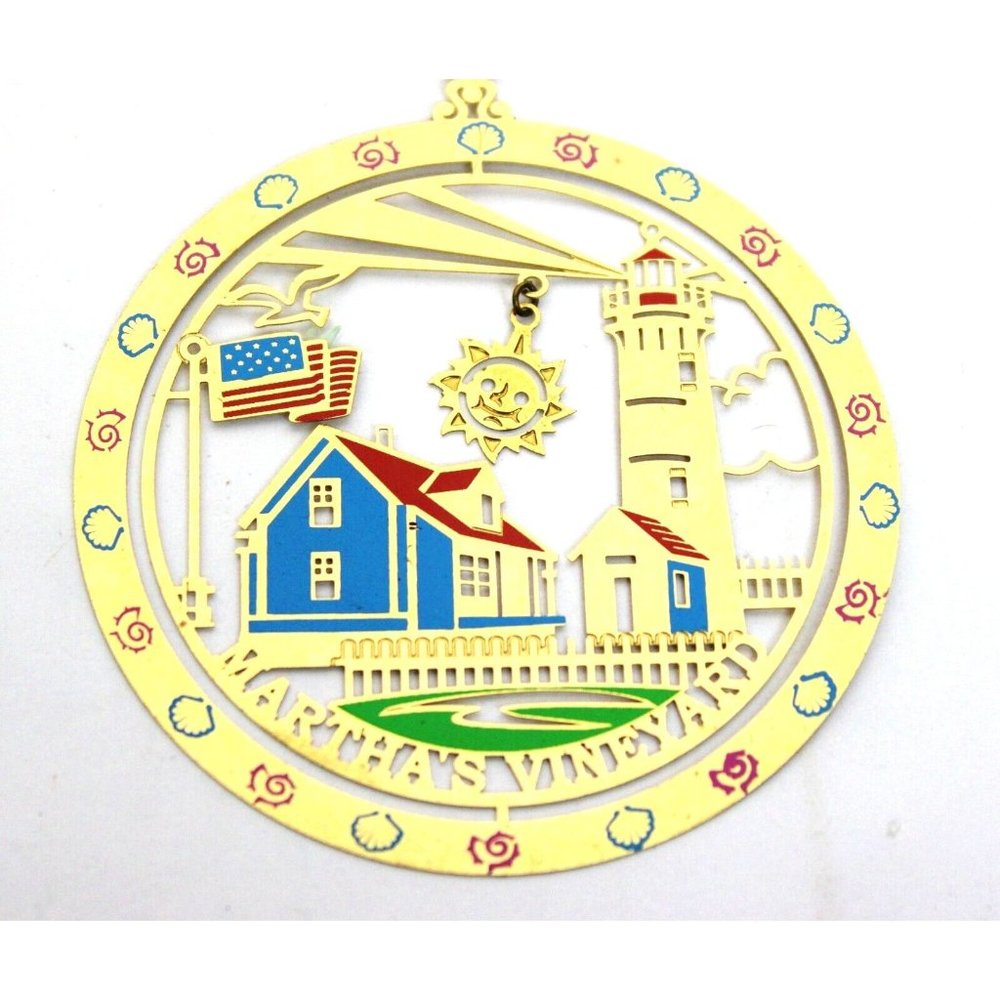 Martha's VIneyard Massachusetts Gold Brass Ornament Christmas Laser Cut Painted